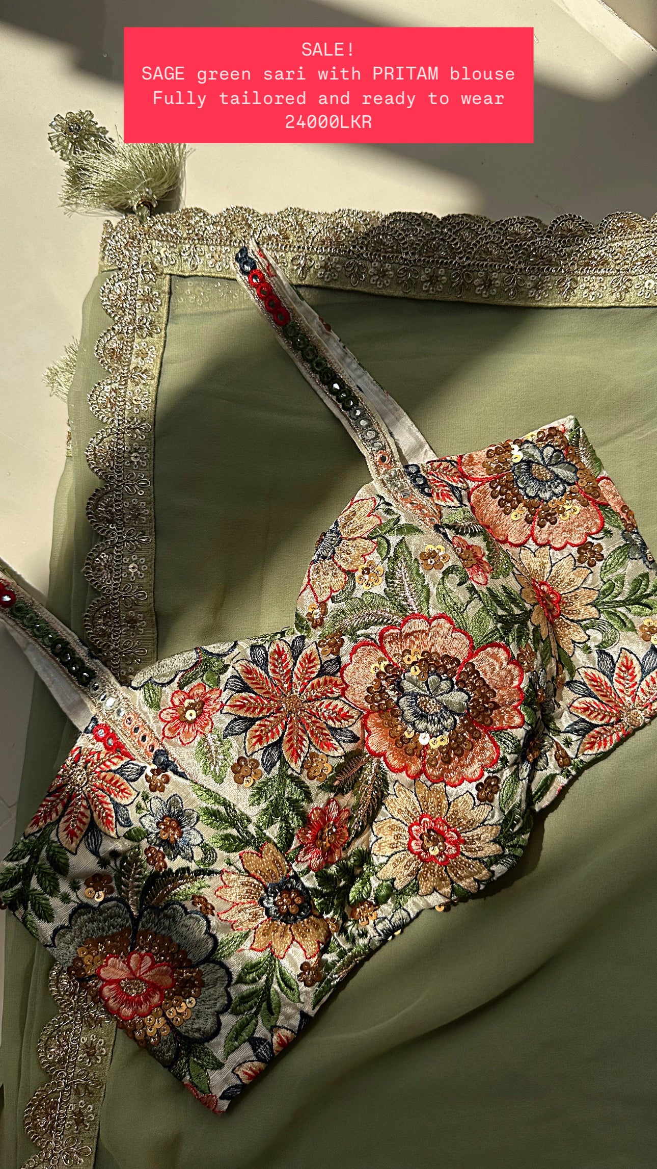 Custom sage green sari