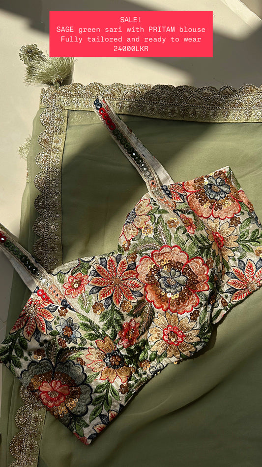 Custom sage green sari