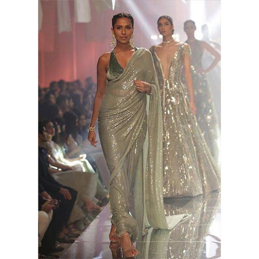 Moss green sequin sari part payment