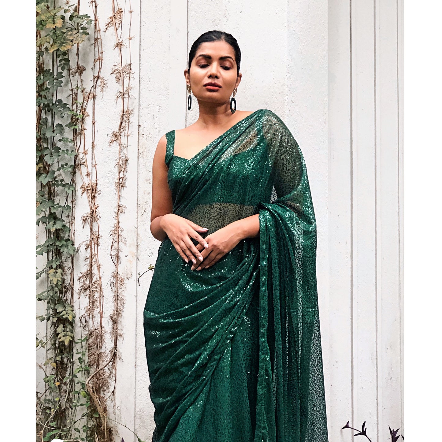 DEEP GREEN FULL SEQUIN SARI