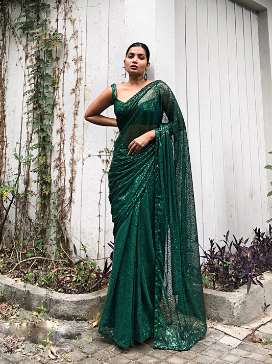 DEEP GREEN FULL SEQUIN SARI