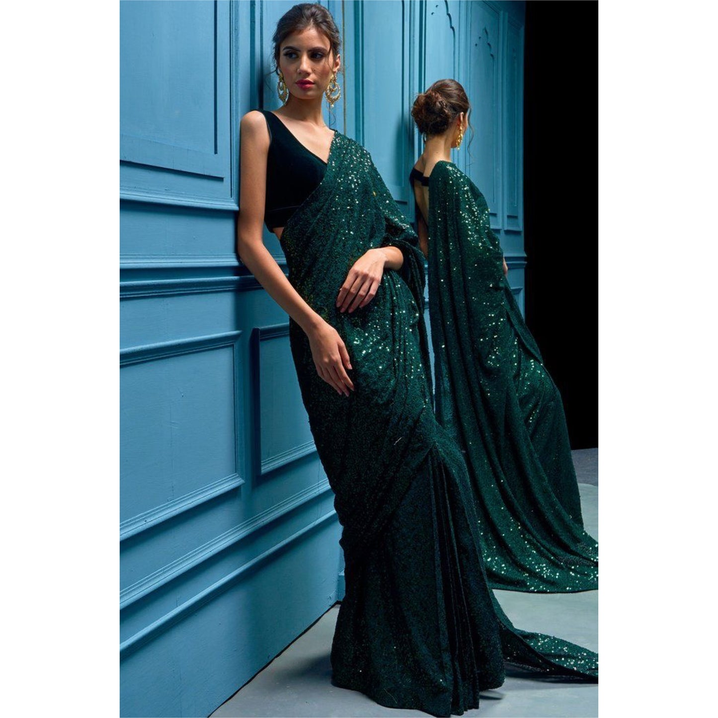 DEEP GREEN FULL SEQUIN SARI
